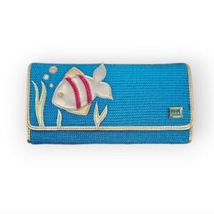 The Sak Hand Crocheted Blue And‎ Gold Wallet With Fish Motif